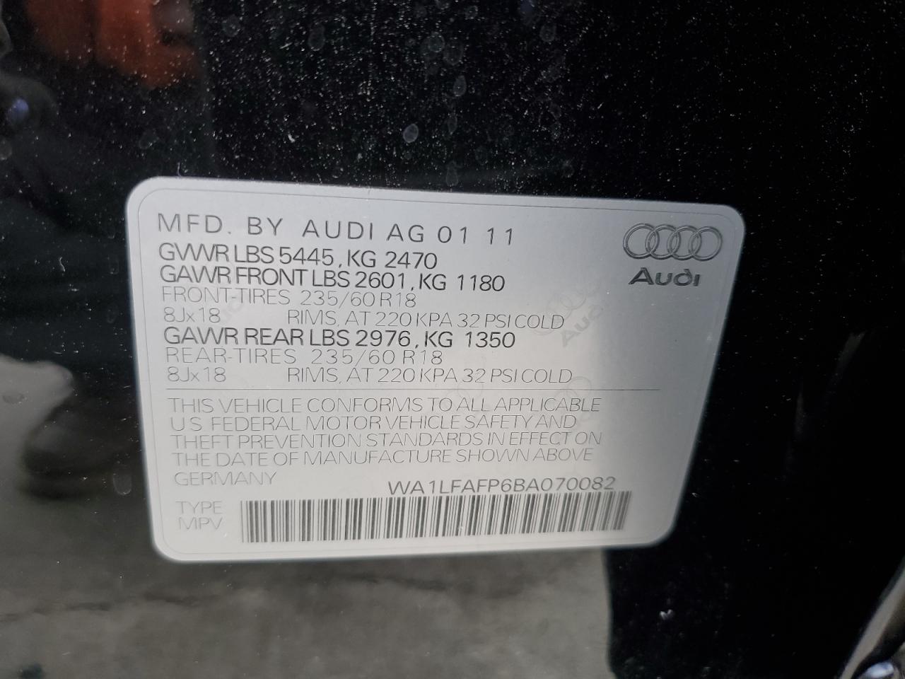 2011 Audi Q5 Premium Plus VIN: WA1LFAFP6BA070082 Lot: 65004965