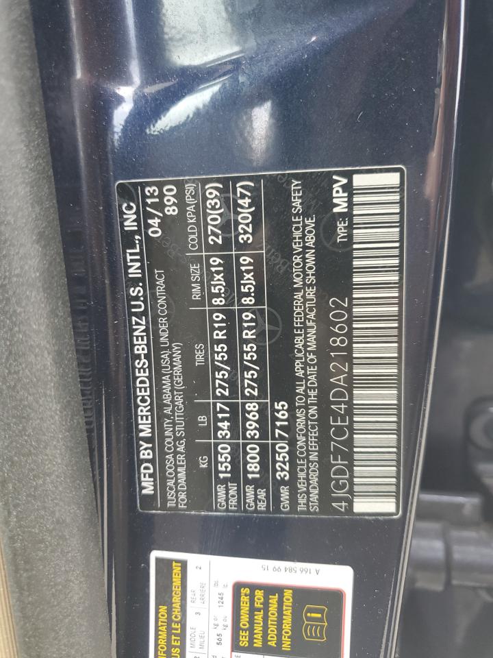 2013 Mercedes-Benz Gl 450 4Matic VIN: 4JGDF7CE4DA218602 Lot: 62815635