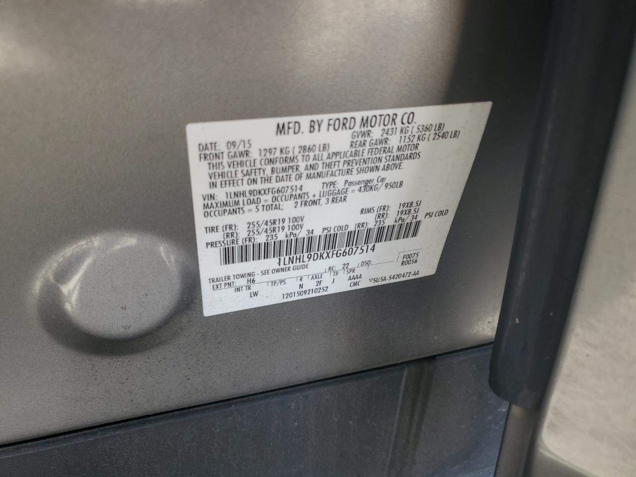 1LNHL9DKXFG607514 2015 Lincoln Mks