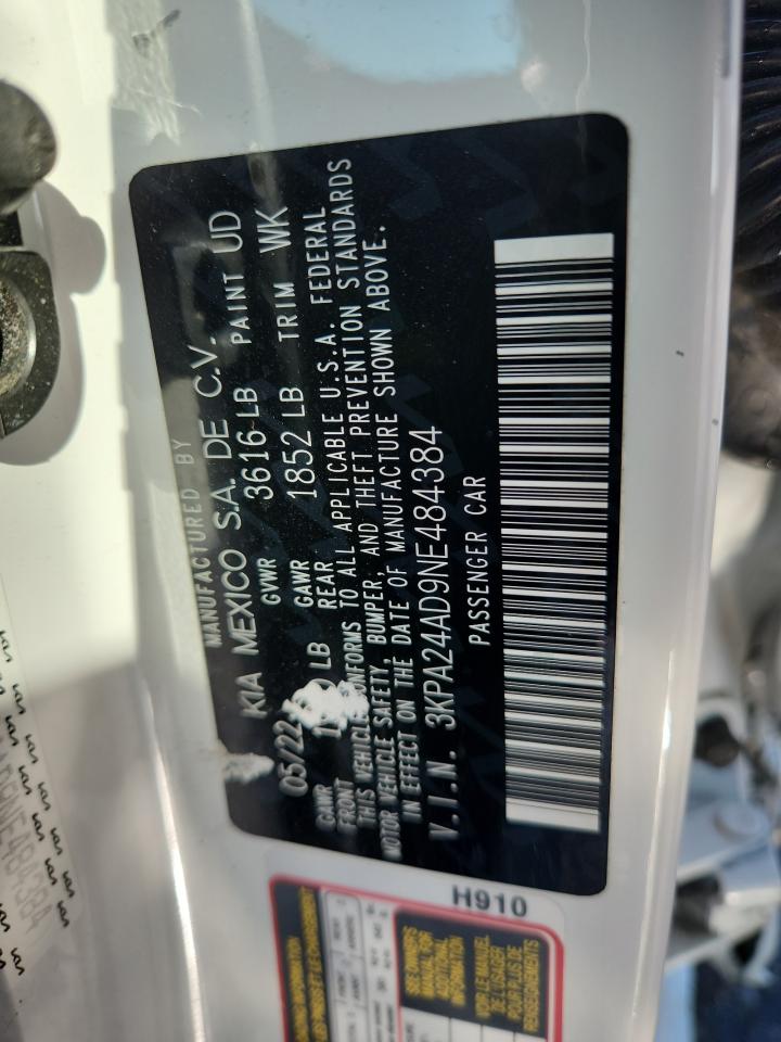 2022 Kia Rio Lx VIN: 3KPA24AD9NE484384 Lot: 63502625