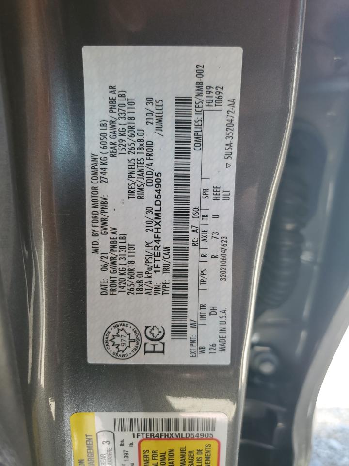 2021 Ford Ranger Xl VIN: 1FTER4FHXMLD54905 Lot: 64054955