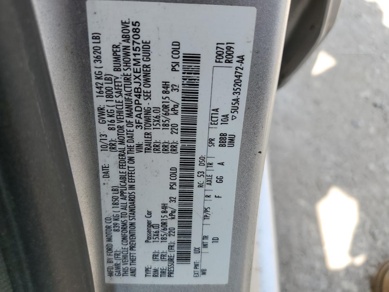 2014 Ford Fiesta Se VIN: 3FADP4BJXEM157085 Lot: 64225525