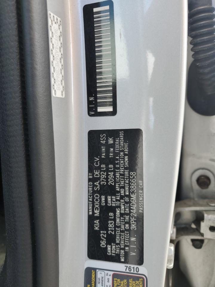 2021 Kia Forte Fe VIN: 3KPF24AD6ME386658 Lot: 64707125