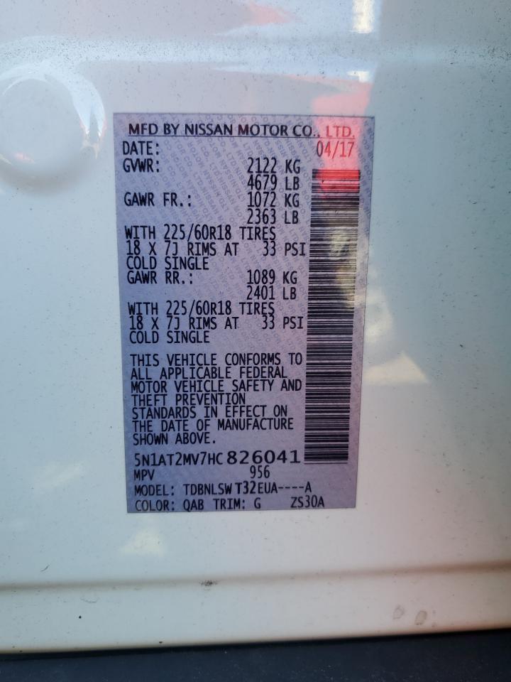 2017 Nissan Rogue Sv VIN: 5N1AT2MV7HC826041 Lot: 63125705
