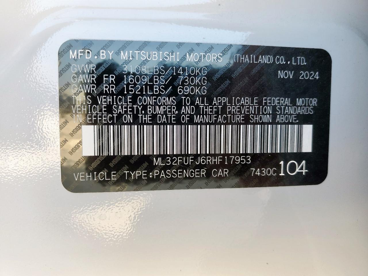 2024 Mitsubishi Mirage G4 Es VIN: ML32FUFJ6RHF17953 Lot: 64857265