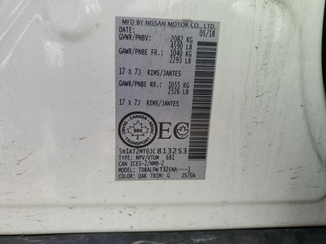 2018 Nissan Rogue S VIN: 5N1AT2MT6JC813253 Lot: 65045935