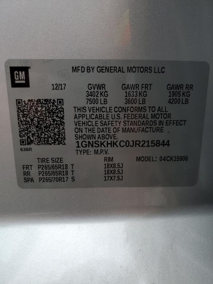 2018 Chevrolet Suburban K1500 Lt VIN: 1GNSKHKC0JR215844 Lot: 63756355