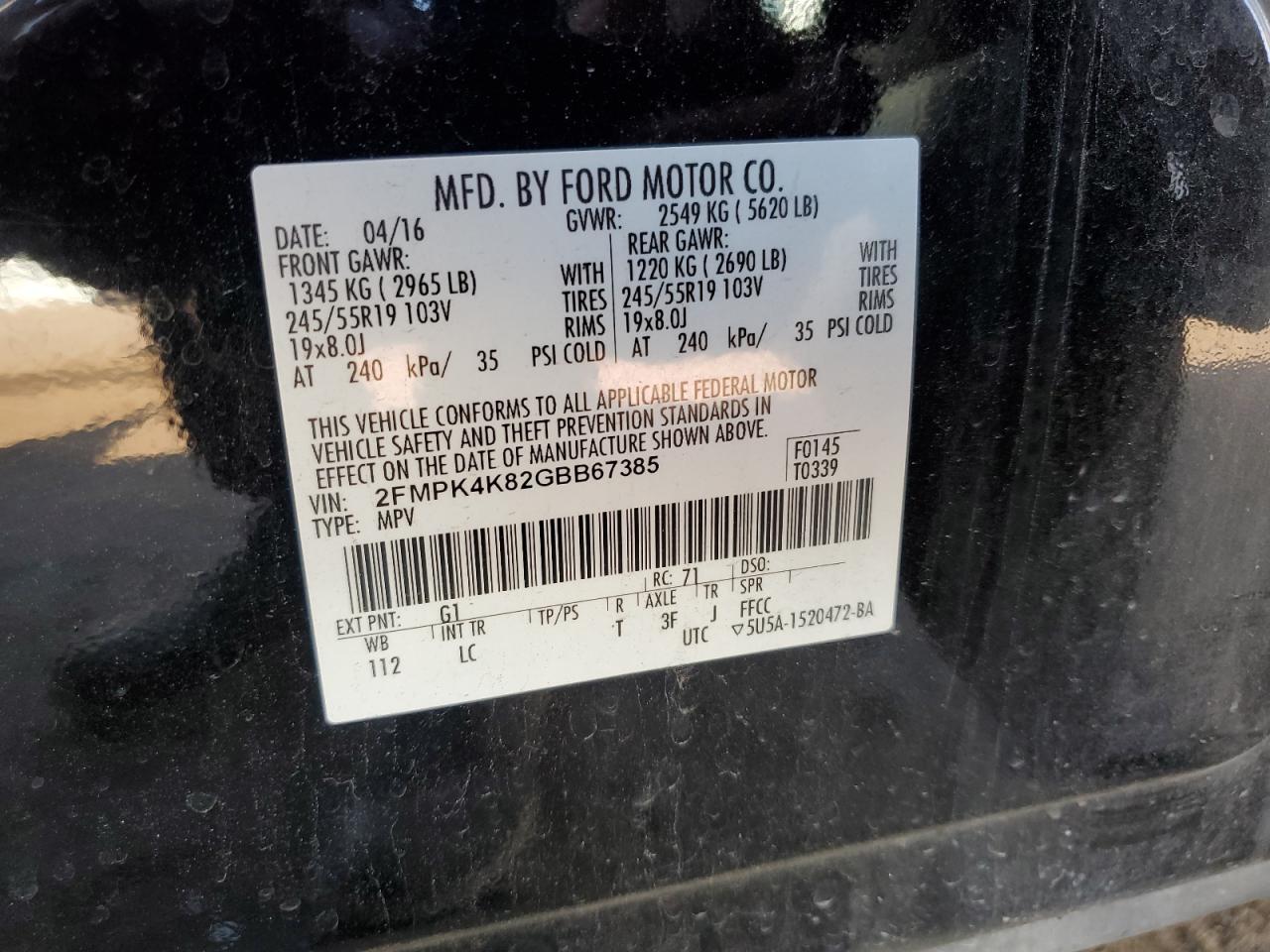 2016 Ford Edge Titanium VIN: 2FMPK4K82GBB67385 Lot: 64623825