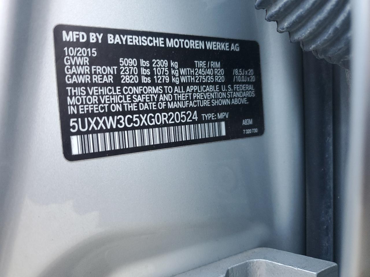 2016 BMW X4 xDrive28I VIN: 5UXXW3C5XG0R20524 Lot: 65544765