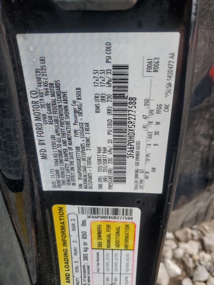 2016 Ford Fusion Se VIN: 3FA6P0HDXGR277588 Lot: 62885525