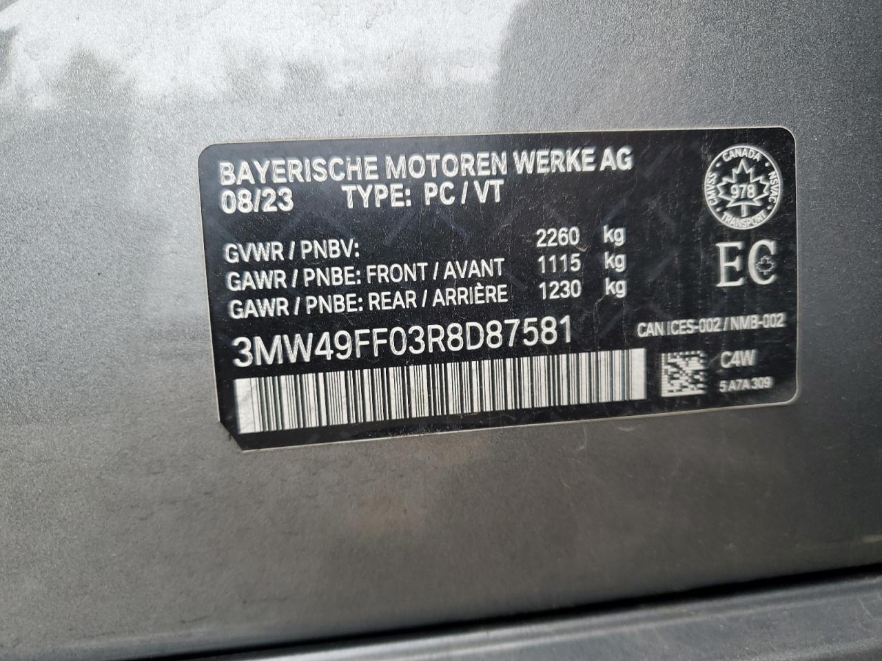2024 BMW M340Xi VIN: 3MW49FF03R8D87581 Lot: 64177785