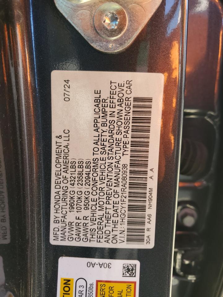 2024 Honda Accord Lx VIN: 1HGCY1F21RA080938 Lot: 67251815