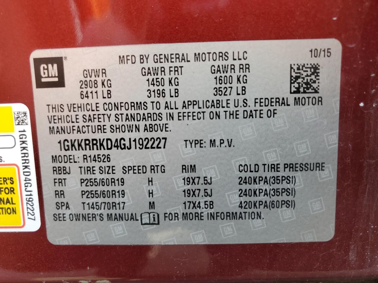 2016 GMC Acadia Slt-1 VIN: 1GKKRRKD4GJ192227 Lot: 65795465