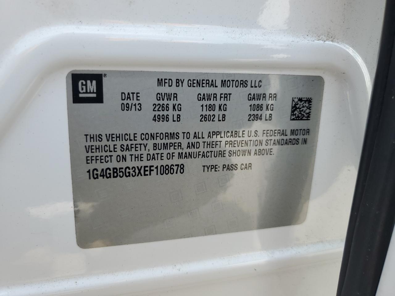 2014 Buick Lacrosse VIN: 1G4GB5G3XEF108678 Lot: 63602775