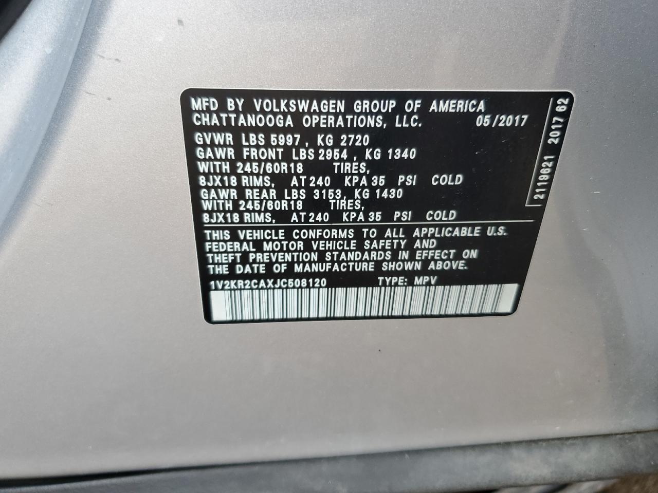 2018 Volkswagen Atlas Se VIN: 1V2KR2CAXJC508120 Lot: 65347705