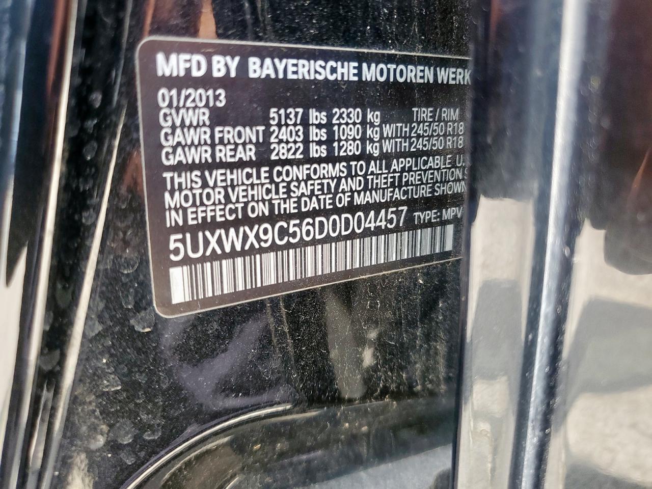 2013 BMW X3 xDrive28I VIN: 5UXWX9C56D0D04457 Lot: 63264225