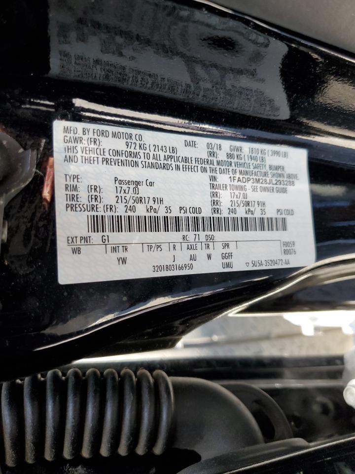 2018 Ford Focus Sel VIN: 1FADP3M28JL293288 Lot: 65037135