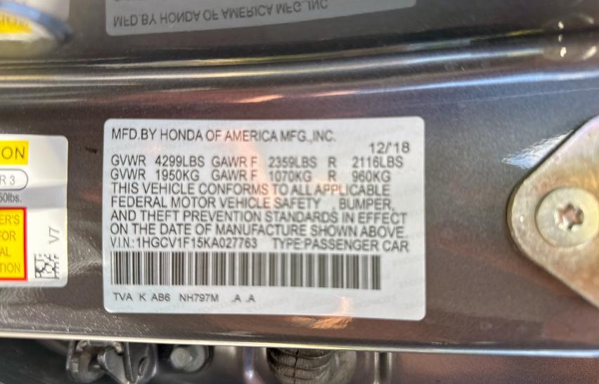 2019 HONDA ACCORD LX  