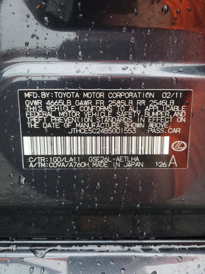 2011 Lexus Is 350 VIN: JTHCE5C24B5001553 Lot: 63741925