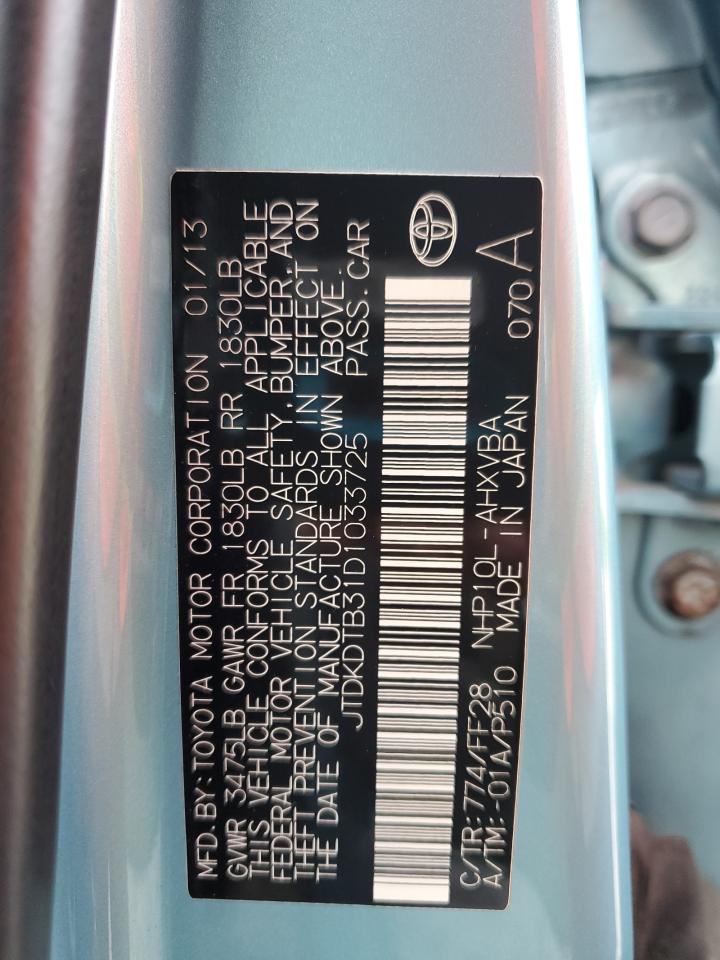 2013 Toyota Prius C VIN: JTDKDTB31D1033725 Lot: 65459055