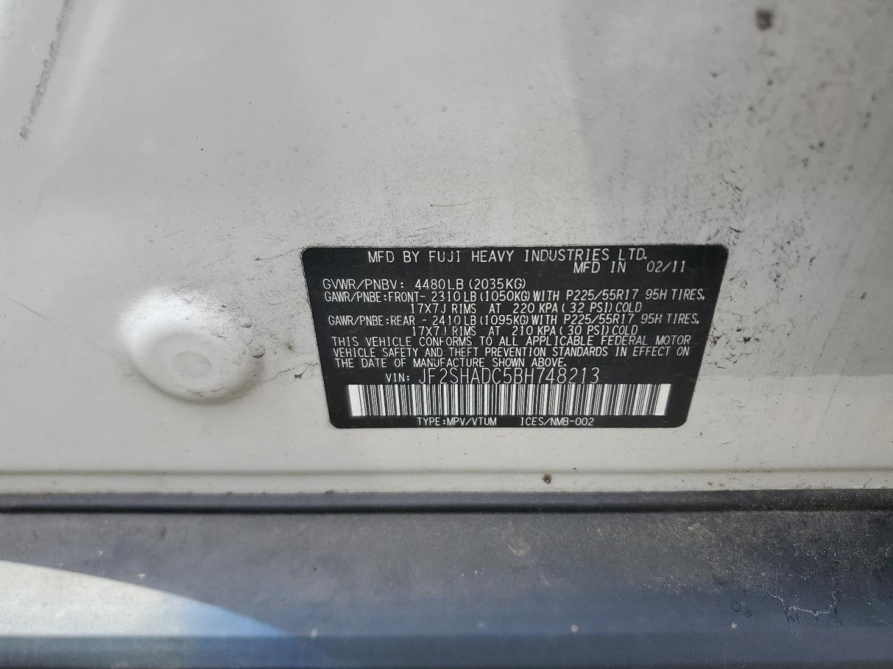 2011 Subaru Forester 2.5X Premium VIN: JF2SHADC5BH748213 Lot: 64513265