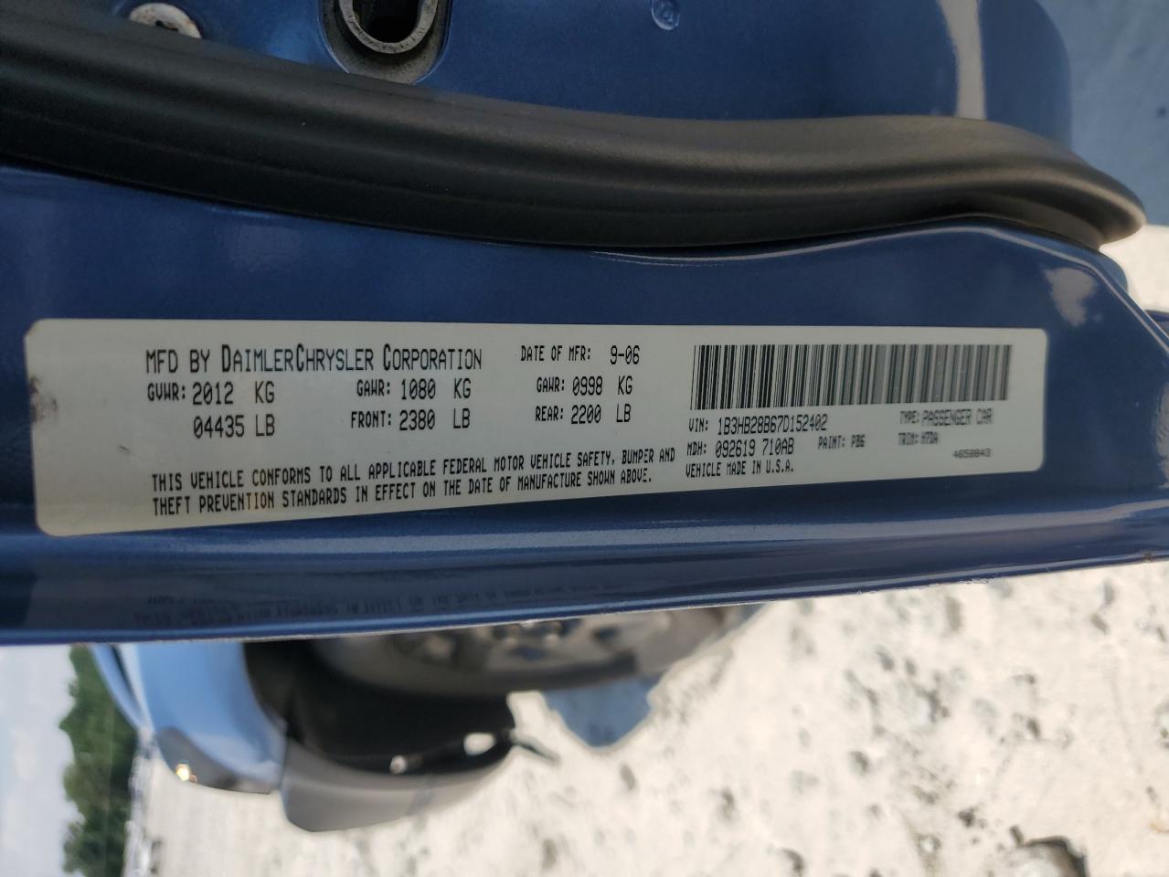 2007 Dodge Caliber VIN: 1B3HB28B67D152402 Lot: 63597535