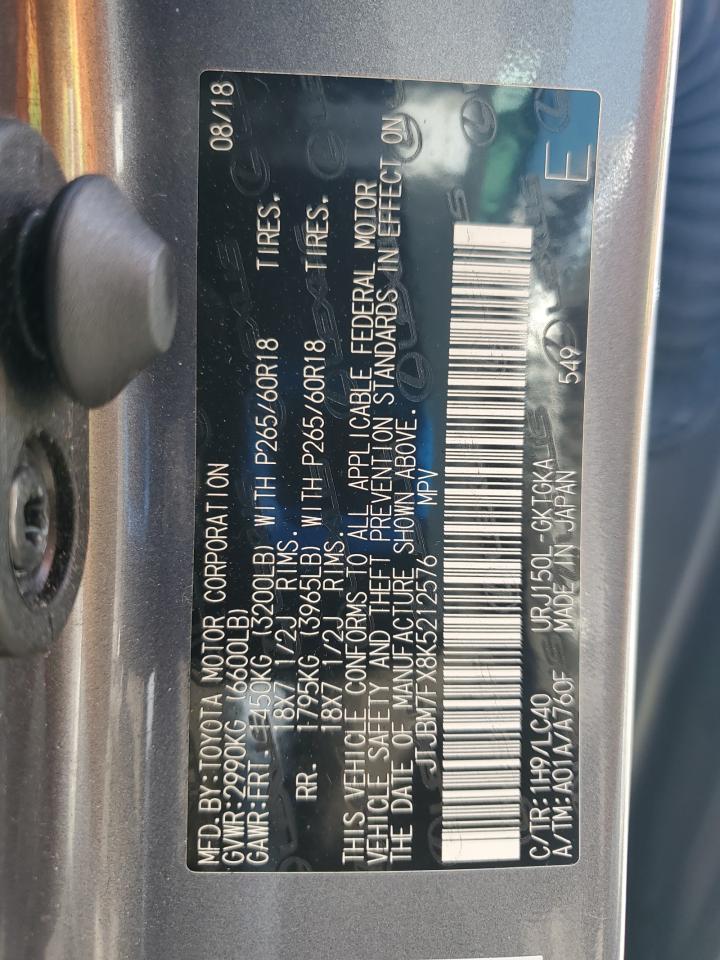 2019 Lexus Gx 460 VIN: JTJBM7FX8K5212576 Lot: 63614265