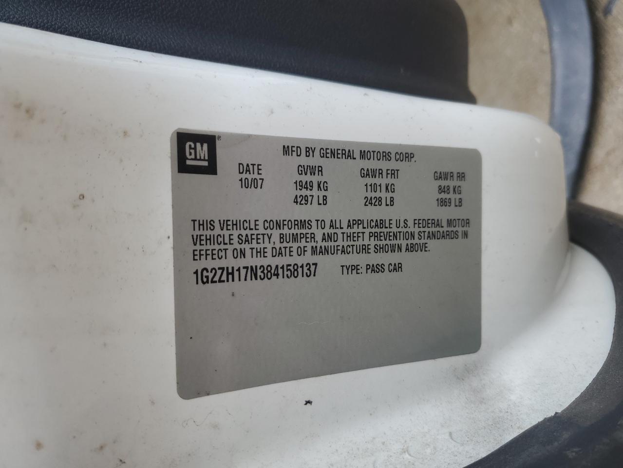 2008 Pontiac G6 Gt VIN: 1G2ZH17N384158137 Lot: 64992025