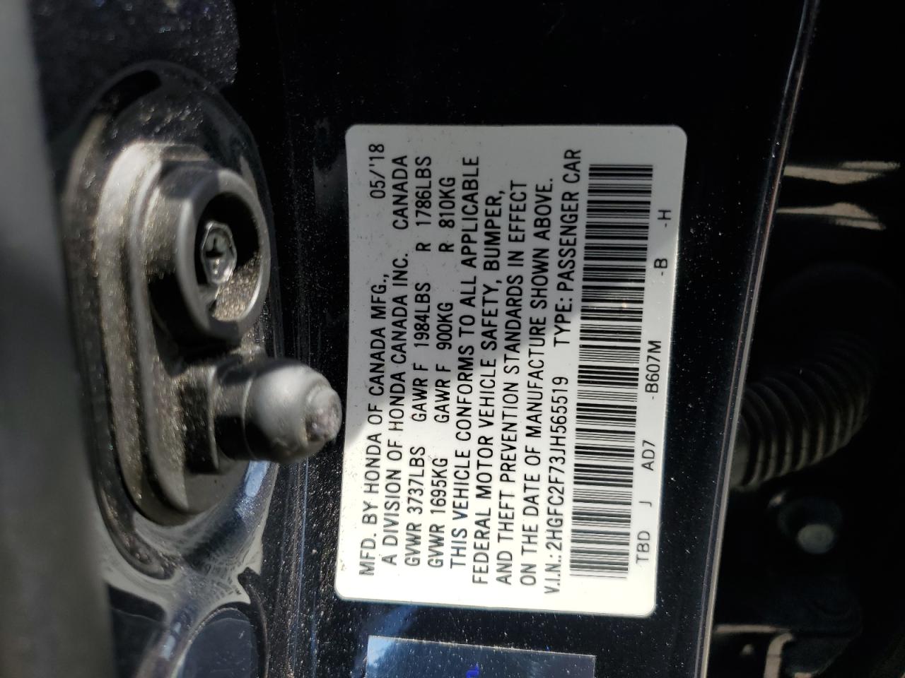 2018 Honda Civic Ex VIN: 2HGFC2F73JH565519 Lot: 64436665