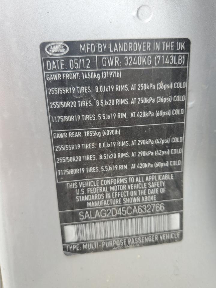 2012 Land Rover Lr4 Hse VIN: SALAG2D45CA632766 Lot: 64861575
