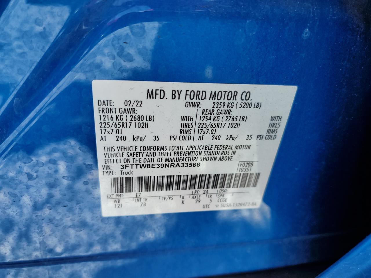 2022 Ford Maverick Xl VIN: 3FTTW8E39NRA33566 Lot: 63588075