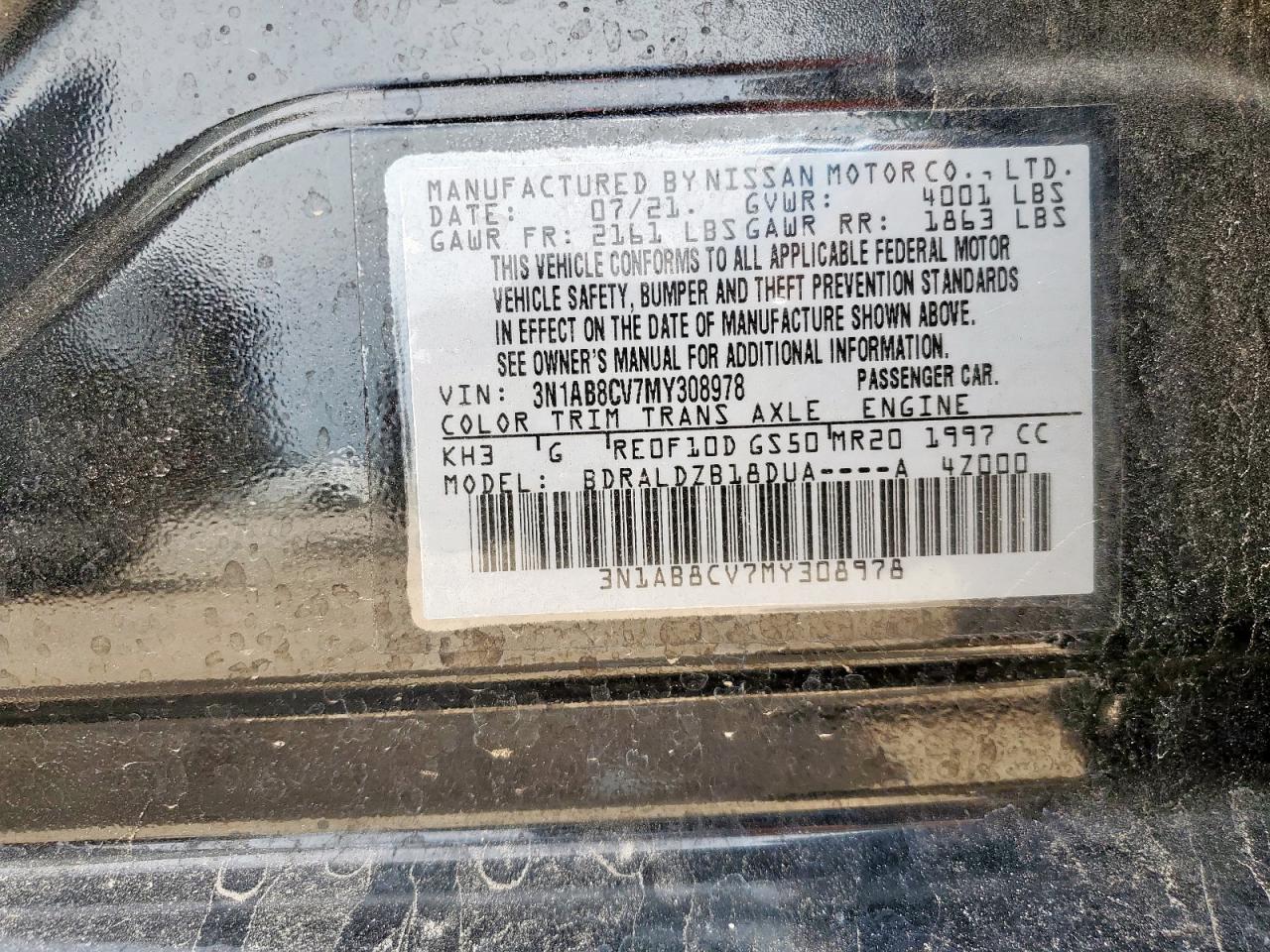 2021 Nissan Sentra Sv VIN: 3N1AB8CV7MY308978 Lot: 64460325
