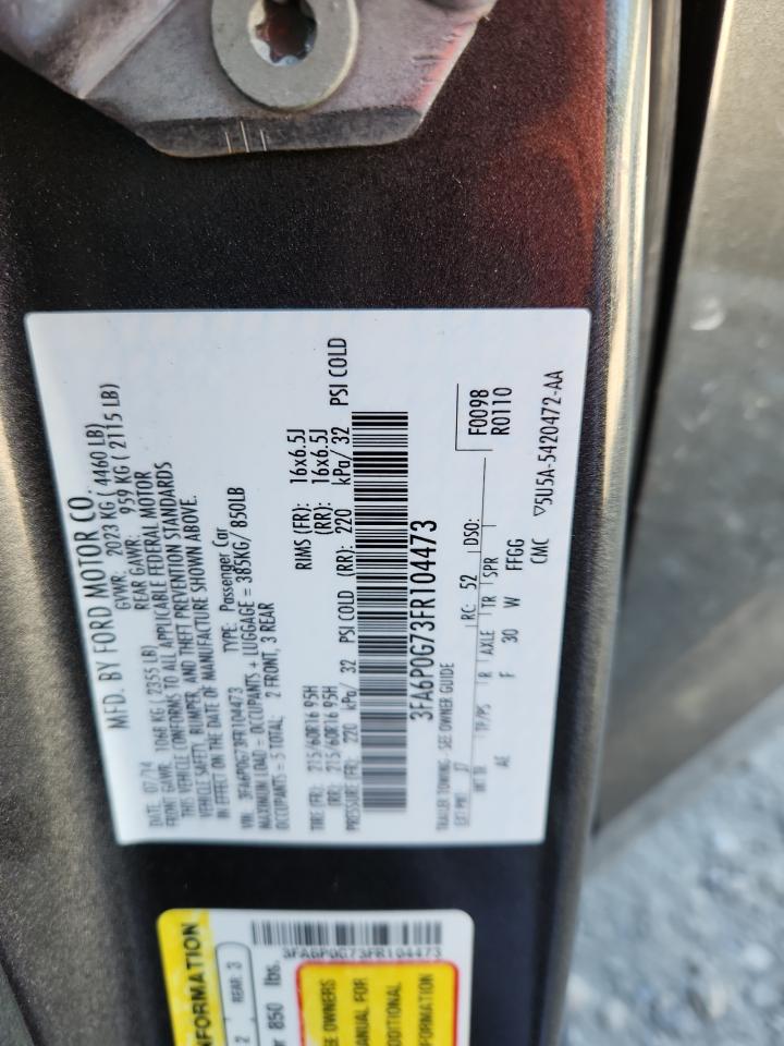 2015 Ford Fusion S VIN: 3FA6P0G73FR104473 Lot: 84616625