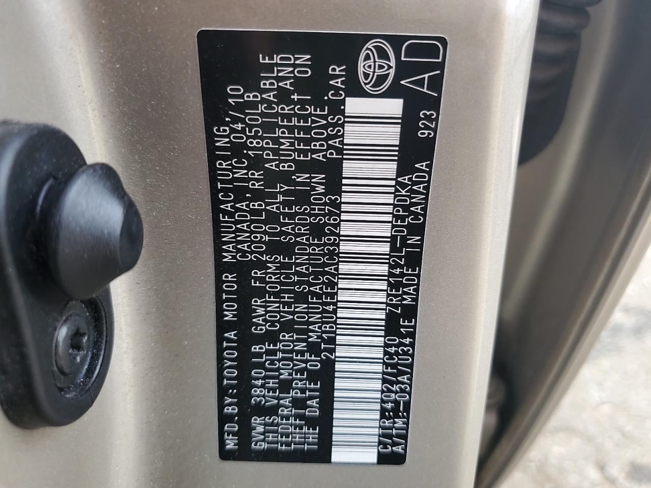 2010 Toyota Corolla Base VIN: 2T1BU4EE2AC392673 Lot: 65148425
