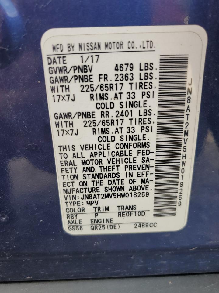 2017 Nissan Rogue S VIN: JN8AT2MV5HW018259 Lot: 64972725