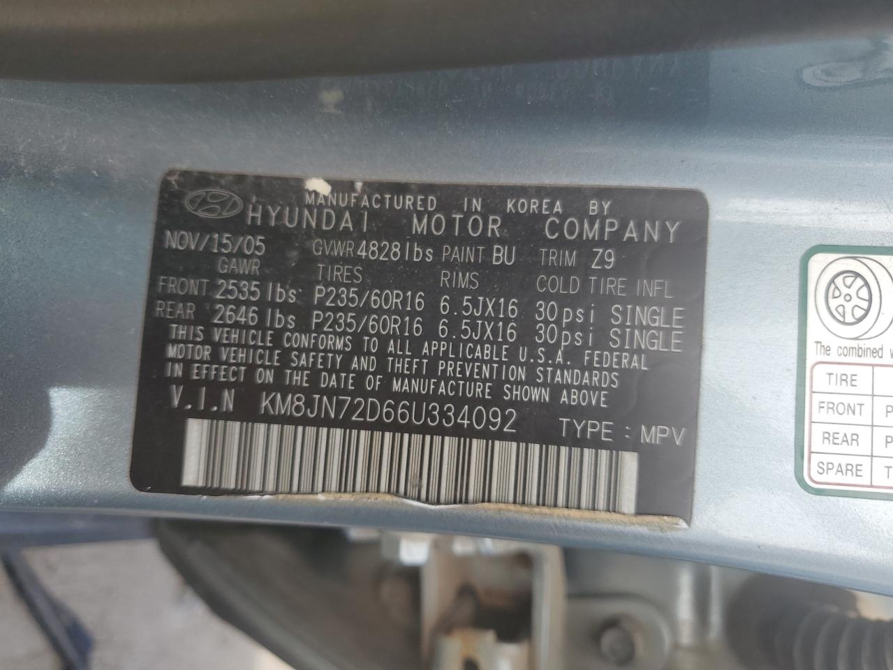 2006 Hyundai Tucson Gls VIN: KM8JN72D66U334092 Lot: 63009535
