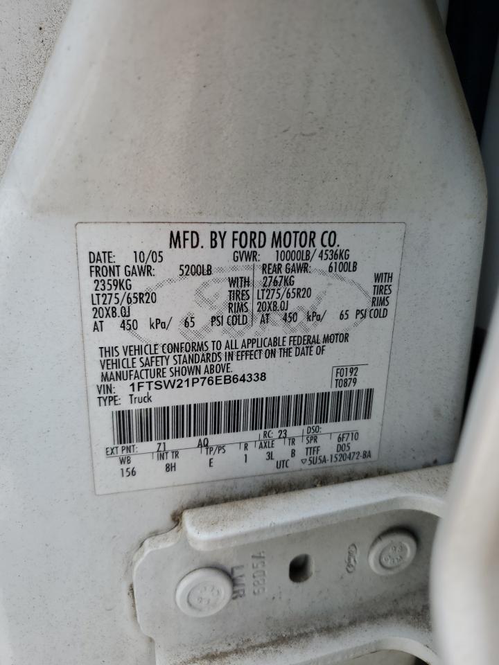 2006 Ford F250 Super Duty VIN: 1FTSW21P76EB64338 Lot: 65034135