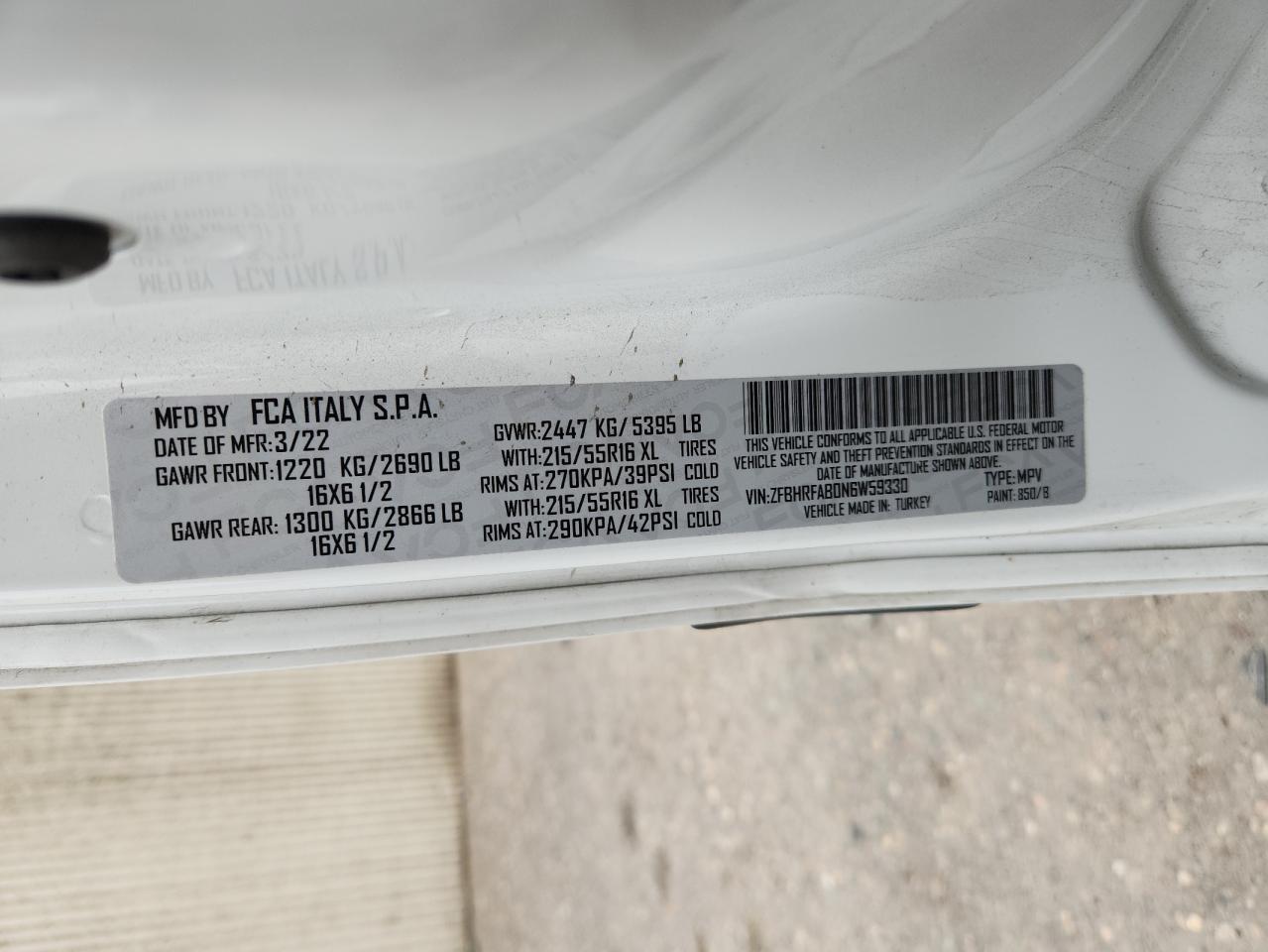 2022 Ram Promaster City Tradesman VIN: ZFBHRFAB0N6W59330 Lot: 64647975