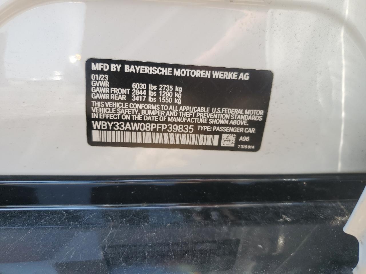 2023 BMW I4 M50 VIN: WBY33AW08PFP39835 Lot: 63493225