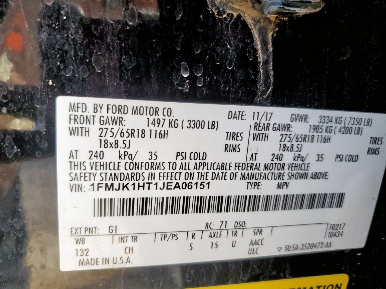 2018 Ford Expedition Max Xlt VIN: 1FMJK1HT1JEA06151 Lot: 64232255