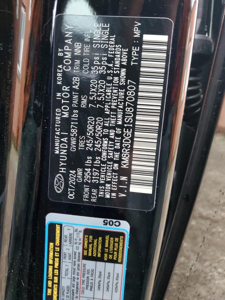2025 Hyundai Palisade Xrt VIN: KM8R3DGE1SU870807 Lot: 65003425