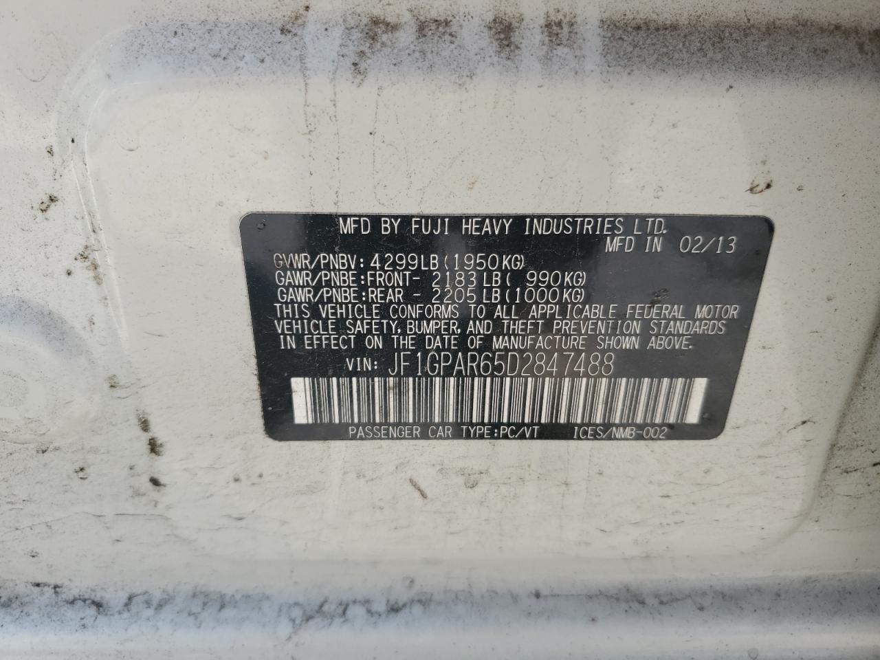 2013 Subaru Impreza Sport Limited VIN: JF1GPAR65D2847488 Lot: 64826015