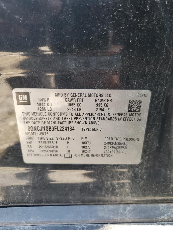 2015 Chevrolet Trax Ltz VIN: 3GNCJNSB9FL224134 Lot: 65194705