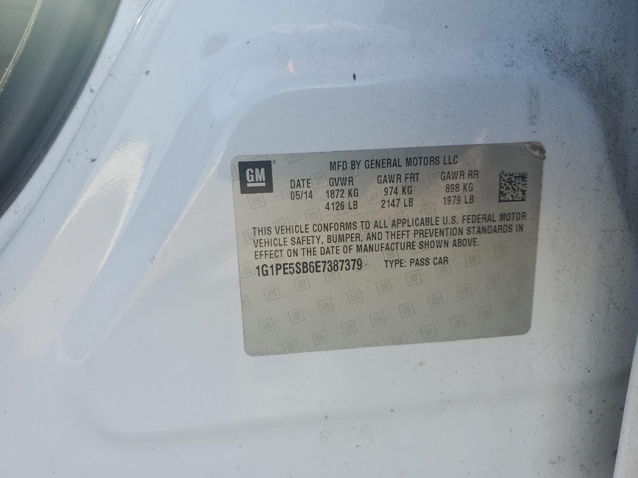 1g1pe5sb6e7387379 1G1PE5SB6E7387379 2014 Chevrolet Cruze Lt