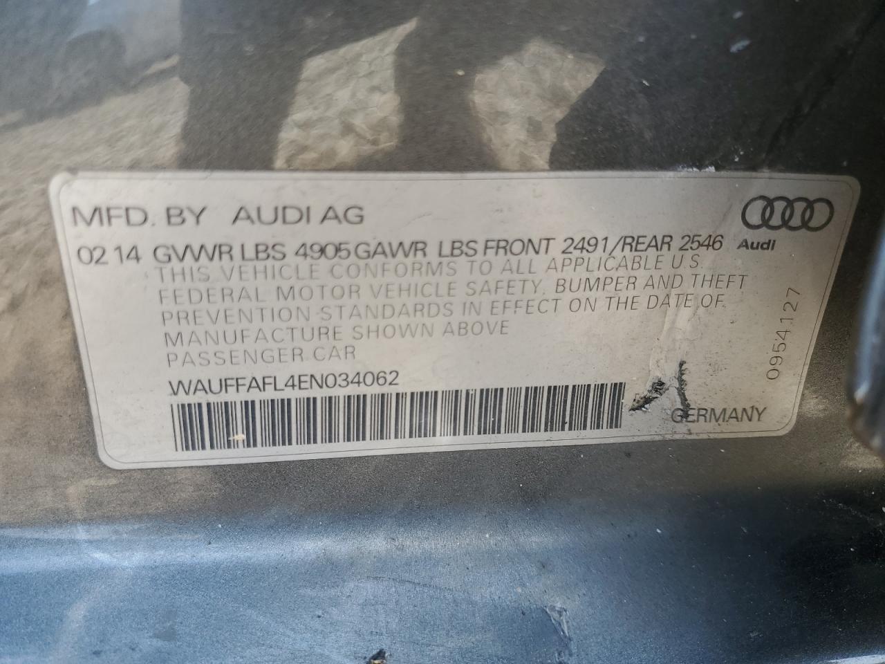 2014 Audi A4 Premium Plus VIN: WAUFFAFL4EN034062 Lot: 64565105