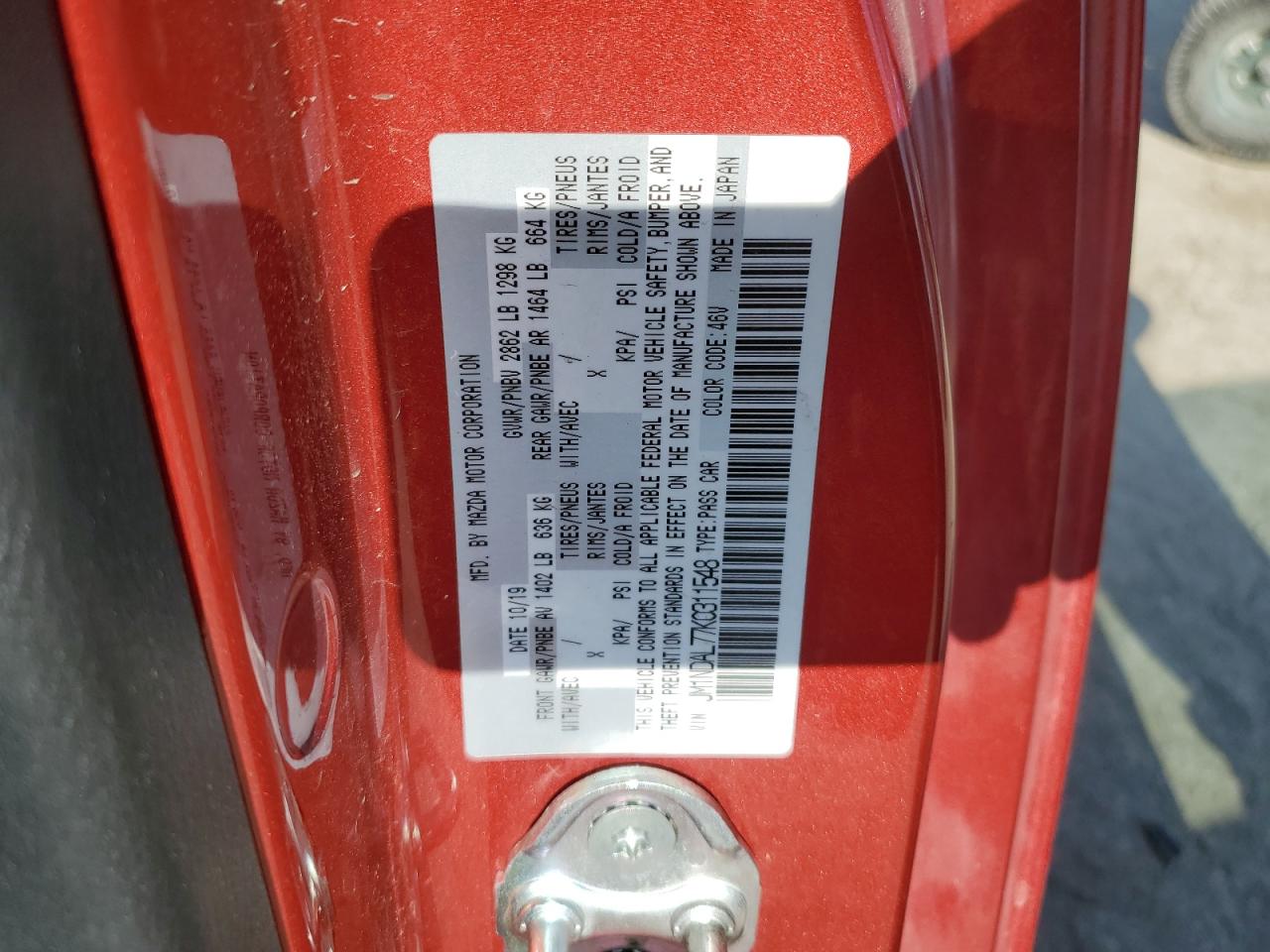 2019 Mazda Mx-5 Miata Club VIN: JM1NDAL77K0311548 Lot: 64486855