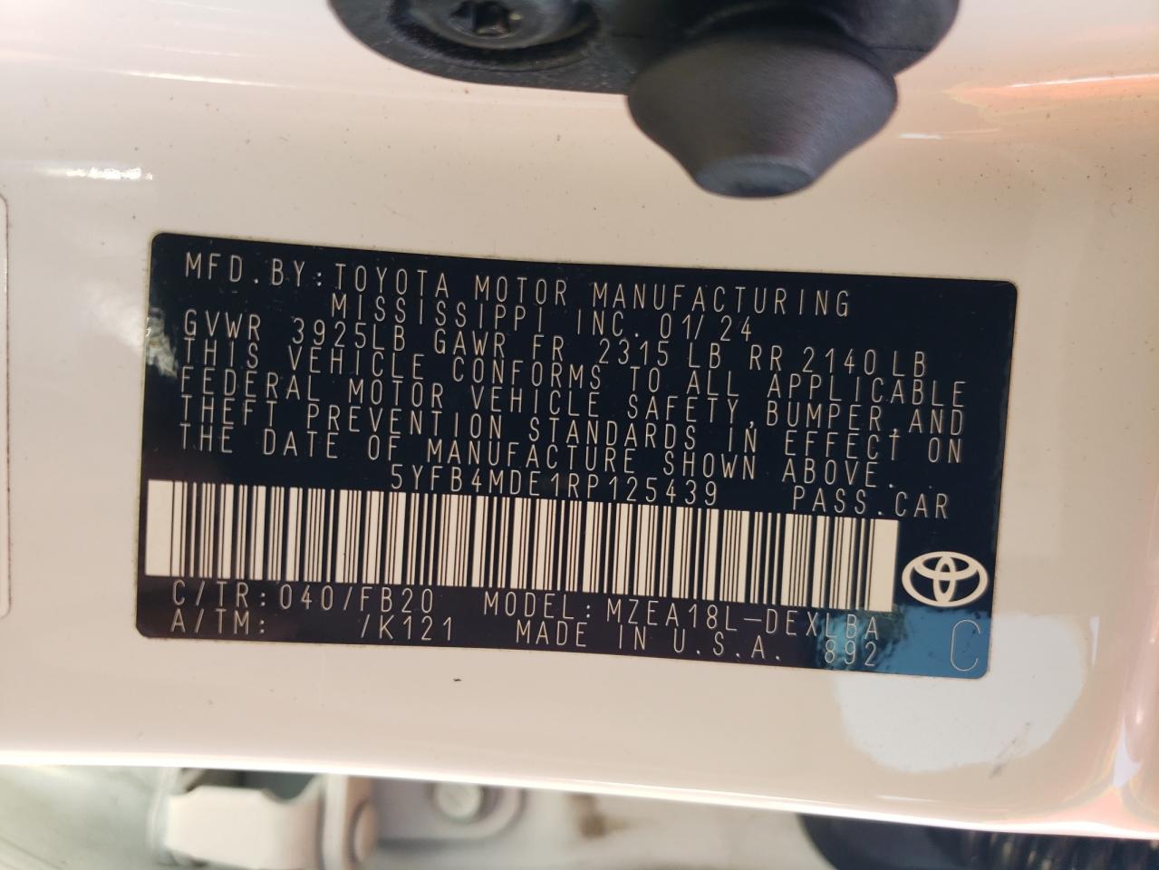 5yfb4mde1rp125439 5YFB4MDE1RP125439 2024 Toyota Corolla Le