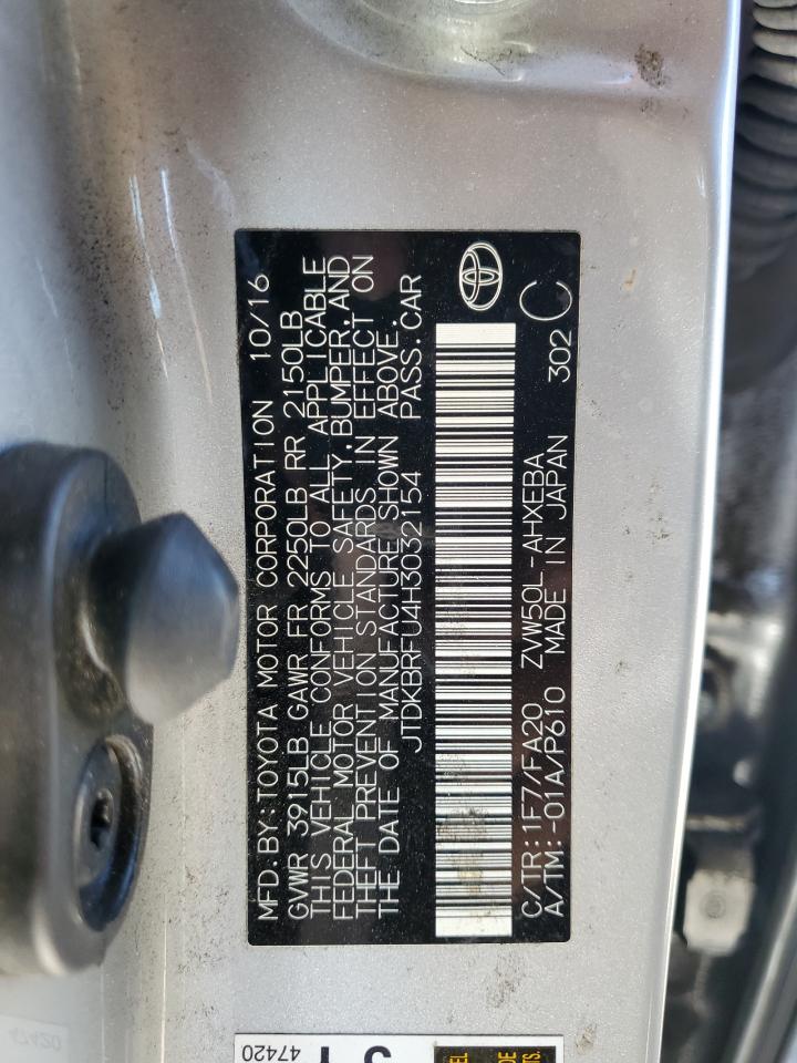 2017 Toyota Prius VIN: JTDKBRFU4H3032154 Lot: 65487165