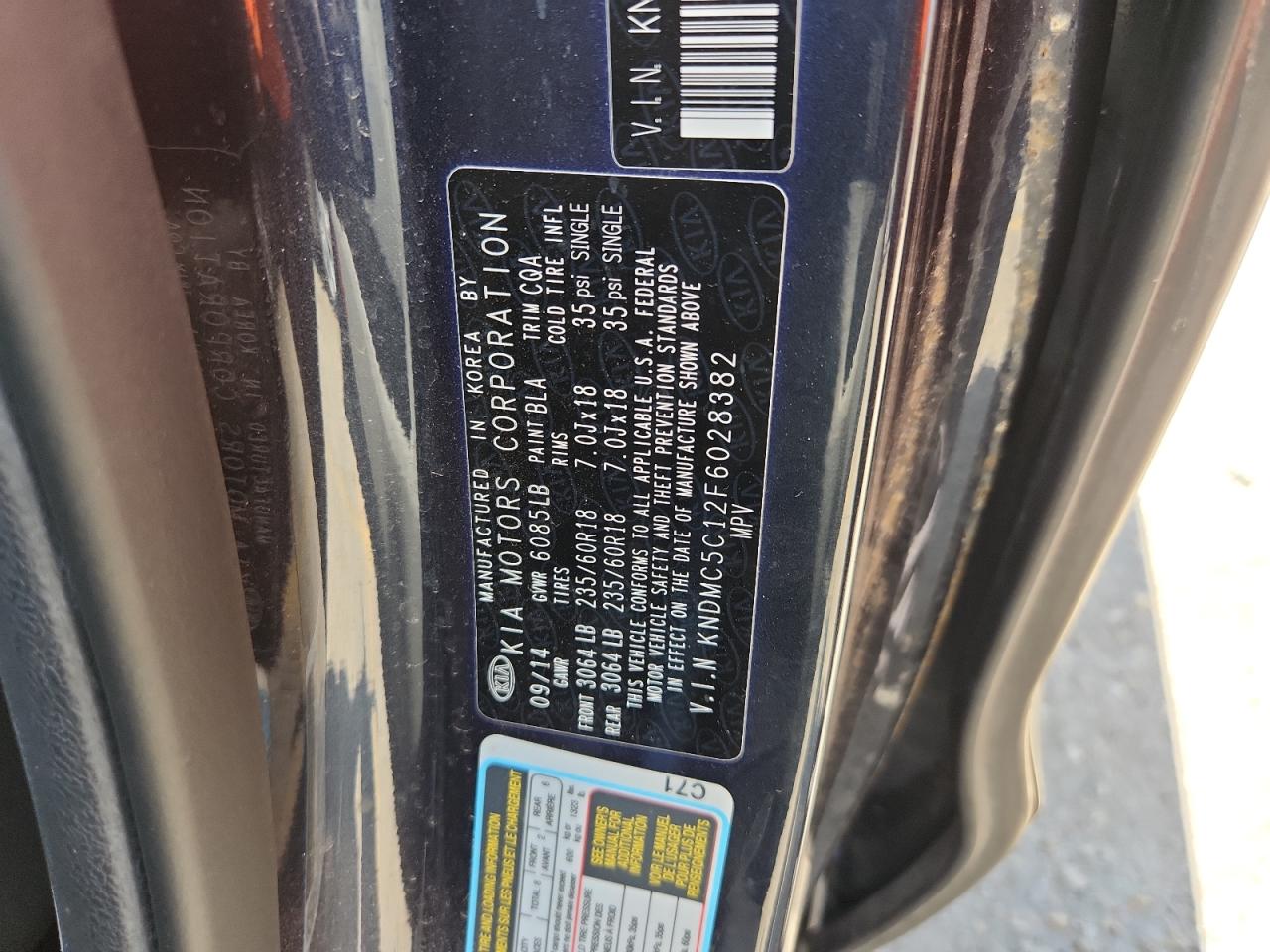 2015 Kia Sedona Ex VIN: KNDMC5C12F6028382 Lot: 64317345