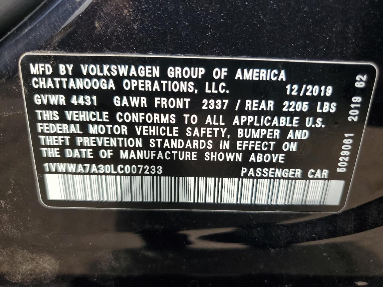 2020 Volkswagen Passat Se VIN: 1VWWA7A30LC007233 Lot: 64310675